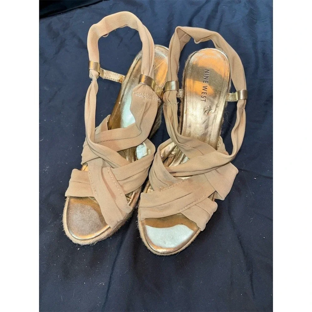 Nine West Lexi Womens Espadrille Wedge Sandals Beige Open Toe Size 10 M